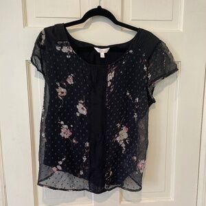 Short Sleeve Black Floral Blouse